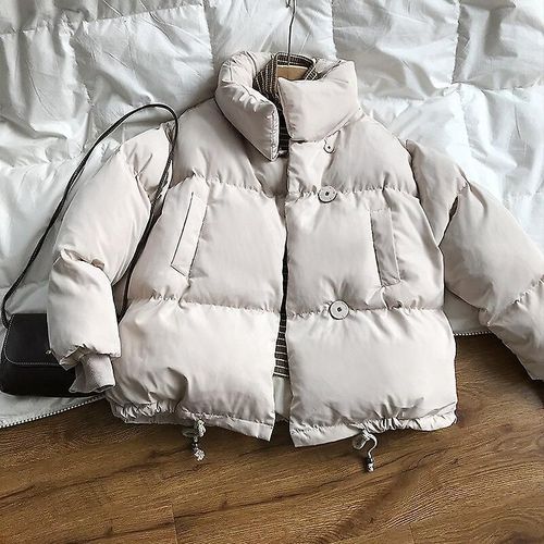 Doudoune Solide Pour Femme, Manteau Épais Et Chaud À Col Roulé, Parka En Duvet De Canard Blanc, Collection Automne-Hiver, Beige S