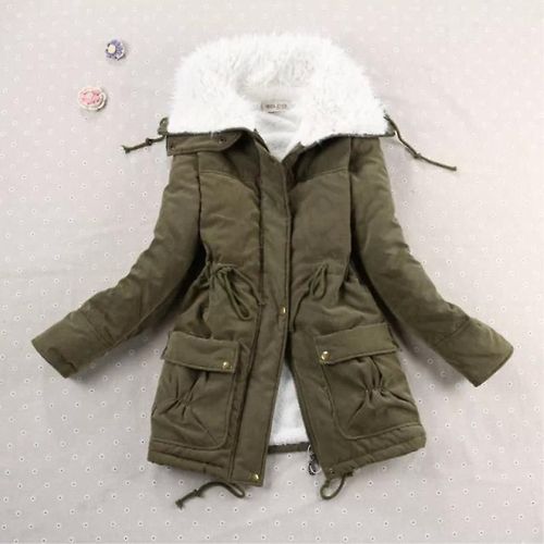 Vêtements D'hiver Femmes Laine Parka Épaisse En Peau De Mouton Chaud Parkas Veste Grande Taille Verde Militar Xl