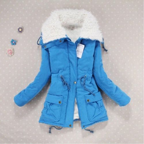 Vêtements D'hiver Femmes Laine Parka Épaisse En Peau De Mouton Chaud Parkas Veste Grande Taille Azul Cielo Xl