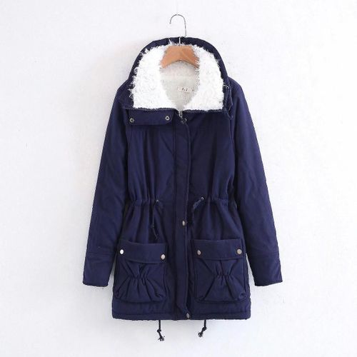 Vêtements D'hiver Femmes Laine Parka Épaisse En Peau De Mouton Chaud Parkas Veste Grande Taille Azul Marino Xl