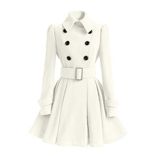 Manteau en laine Vintage pour femmes, coupe-vent chaud, mode anglaise, noir, ceinture à ourlet pivotant, élégant rétro blanc L Blanco