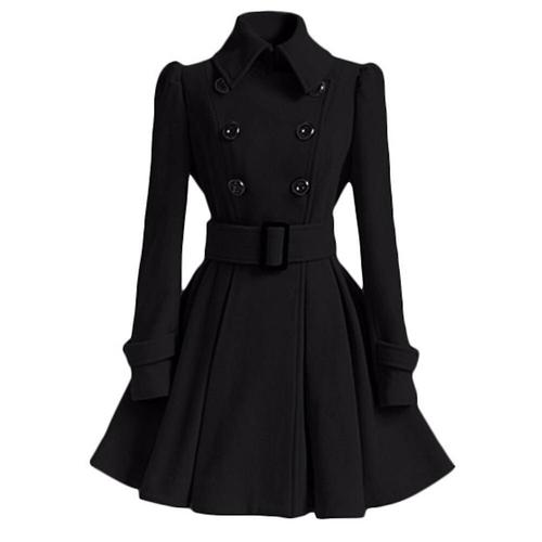 Manteau en laine Vintage pour femmes, coupe-vent chaud, mode anglaise, noir, ourlet pivotant, ceinture, élégant rétro, blanc, S, noir