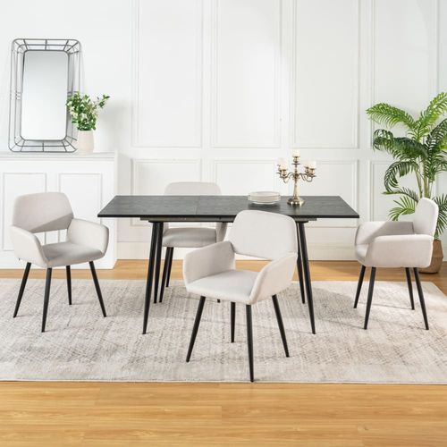 Ensemble Table Extensible Effet Bois Foncé Et 4 Chaises En Beige