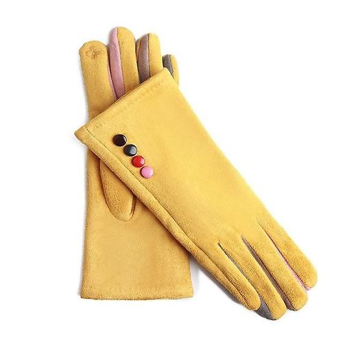 Mode Femmes Hiver Chaud Daim Cuir Écran Tactile Gant Femme Fausse Fourrure De Lapin Broderie Plus Velours Épais Gants De Conduite H92 Taille Unique J23 Jaune