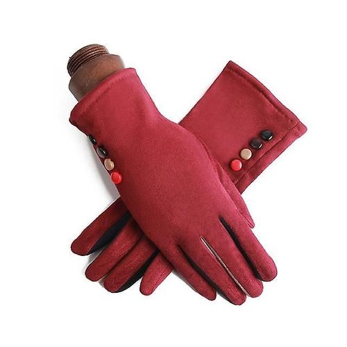 Mode Femmes Hiver Chaud Daim Cuir Écran Tactile Gant Femme Fausse Fourrure De Lapin Broderie Plus Velours Épais Gants De Conduite H92 Taille Unique J23 Rouge