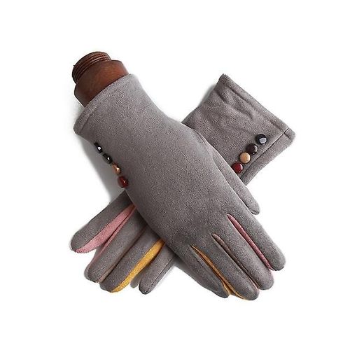 Mode Femmes Hiver Chaud Daim Cuir Écran Tactile Gant Femme Fausse Fourrure De Lapin Broderie Plus Velours Épais Gants De Conduite H92 Taille Unique J23 Gris Clair