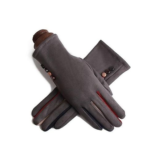 Mode Femmes Hiver Chaud Daim Cuir Écran Tactile Gant Femme Fausse Fourrure De Lapin Broderie Plus Velours Épais Gants De Conduite H92 Taille Unique J23 Gris Foncé