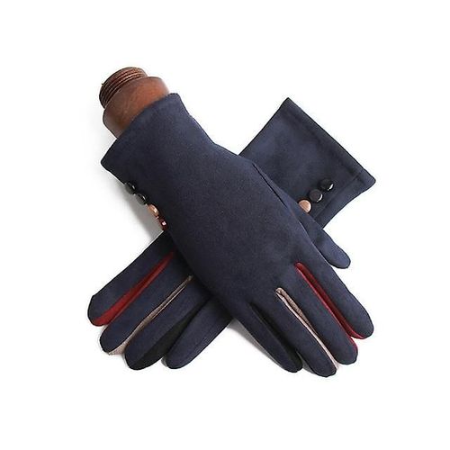 Mode Femmes Hiver Chaud Daim Cuir Écran Tactile Gant Femme Fausse Fourrure De Lapin Broderie Plus Velours Épais Gants De Conduite H92 Taille Unique J23 Bleu Foncé