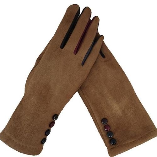 Mode Femmes Hiver Chaud Daim Cuir Écran Tactile Gant Femme Fausse Fourrure De Lapin Broderie Plus Velours Épais Gants De Conduite H92 Taille Unique J23 Marron