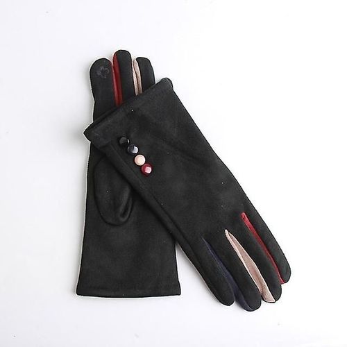 Mode Femmes Hiver Chaud Daim Cuir Écran Tactile Gant Femme Fausse Fourrure De Lapin Broderie Plus Velours Épais Gants De Conduite H92 Taille Unique J23 Noir