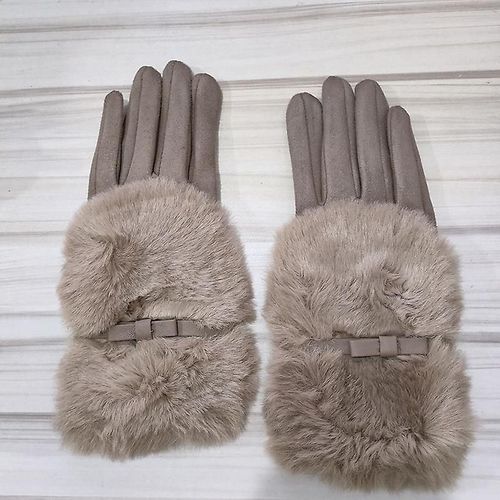 Mode Femmes Hiver Chaud Daim Cuir Écran Tactile Gant Femme Fausse Fourrure De Lapin Broderie Plus Velours Épais Gants De Conduite H92 Taille Unique S16 Kaki