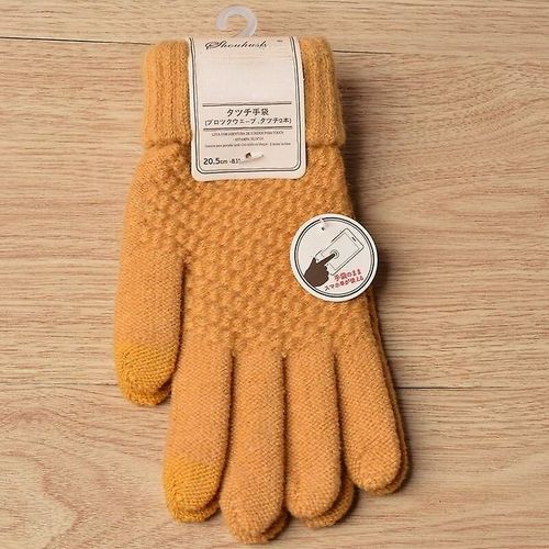 Gants D'hiver Tricotés En Cachemire Pour Hommes Et Femmes, Gants Chauds Et Épais Pour L'automne Et L'hiver, Gants De Ski Pour Écran, Taille Unique, Jaune