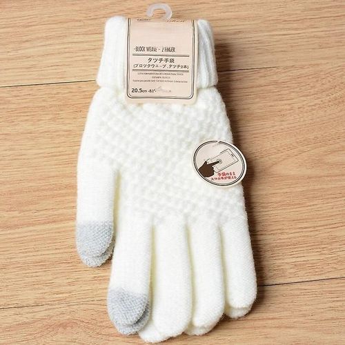 Gants D'hiver Tricotés En Cachemire Pour Hommes Et Femmes, Gants Chauds Et Épais Pour L'automne Et L'hiver, Gants De Ski Pour Écran, Taille Unique, Blanc