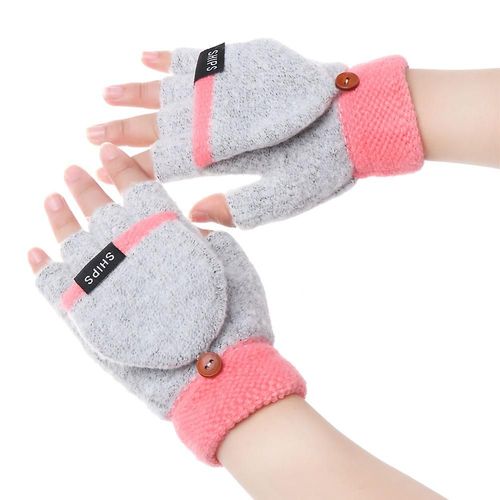 1 Paire De Gants D'hiver Tricotés À Rabat, En Laine Chaude, À Rabat, Floqués, Chauds, Tricotés, Demi-Doigt, Cadeau Pour Fille Et Femme, Taille Unique 5