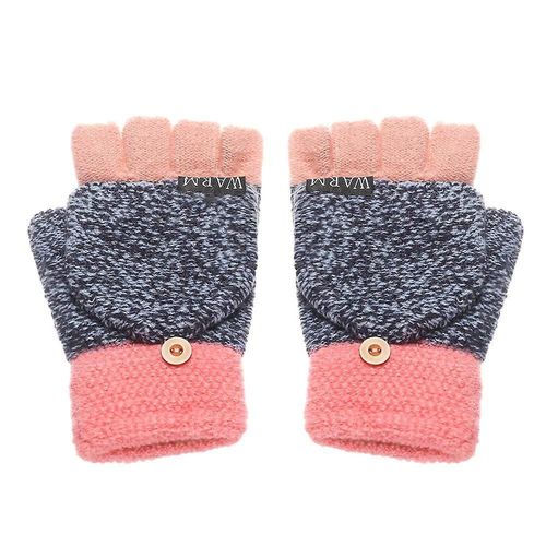 1 Paire De Gants D'hiver Tricotés À Rabat, Gants Chauds En Laine, Flocage, Gants Chauds Tricotés À Demi-Doigt, Cadeau Pour Fille Et Femme, Taille Unique A-Rose