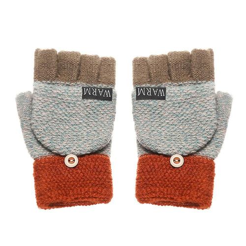 Paire De Gants D'hiver Tricotés À Rabat, Gants Chauds En Laine, Flocage, Gants Chauds Tricotés À Demi-Doigt, Cadeau Pour Fille Et Femme, Taille Unique A-Orange