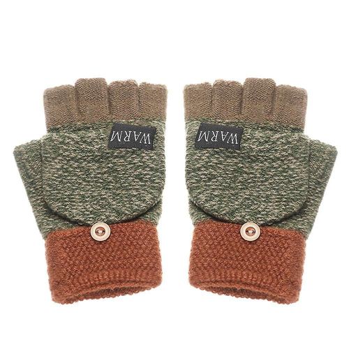 1 Paire De Gants À Rabat Tricotés D'hiver, Gants Chauds En Laine, Flocage, Gants Chauds Tricotés À Demi-Doigt, Cadeau Pour Fille Et Femme, Taille Unique, A-Café