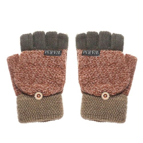 1 Paire De Gants D'hiver Tricotés À Rabat, Gants Chauds En Laine, Flocage, Gants Chauds Tricotés À Demi-Doigt, Cadeau Pour Fille Et Femme, Taille Unique A-Marron