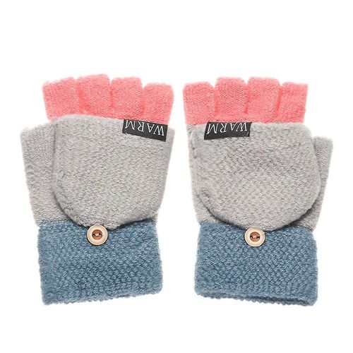 1 Paire De Gants D'hiver Tricotés À Rabat, Gants Chauds En Laine, Flocage, Gants Chauds Tricotés À Demi-Doigt, Cadeau Pour Fille Et Femme, Taille Unique A-Bleu