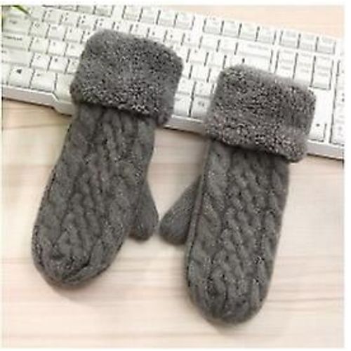 Femmes Mode Tricot Twist Fleurs Mitaines Hiver Femme Laine Plus Cachemire Velours Épaississement Chaud Doigt Complet Gants Taille Unique N507-Darkgray
