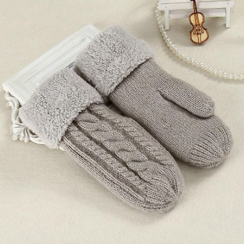 Femmes Mode Tricot Twist Fleurs Mitaines Hiver Femme Laine Plus Cachemire Velours Épaississement Chaud Doigt Complet Gants Taille Unique N508-Gris Clair