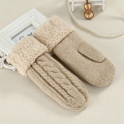 Femmes Mode Tricot Twist Fleurs Mitaines Hiver Femme Laine Plus Cachemire Velours Épaississement Chaud Doigt Complet Gants Taille Unique N508-Kaki