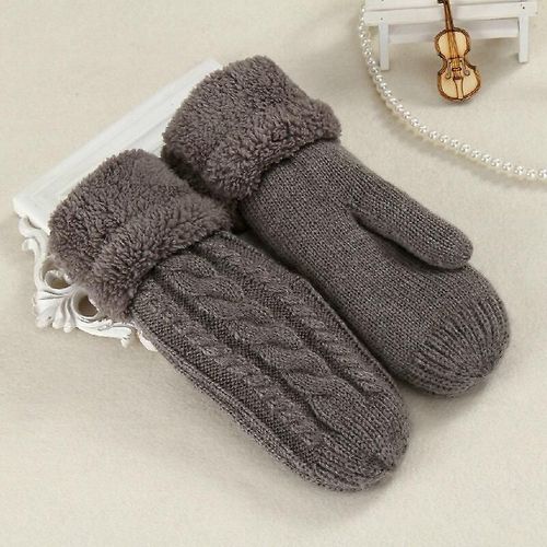 Femmes Mode Tricot Twist Fleurs Mitaines Hiver Femme Laine Plus Cachemire Velours Épaississement Chaud Doigt Complet Gants Taille Unique N508-Gris Foncé