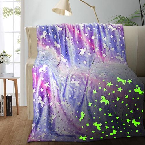 BMTTERQGWO-Couverture Licorne Fluorescente pour Filles/Enfants 3-12 Ans, Doudou Polaire Doux 100x150cm