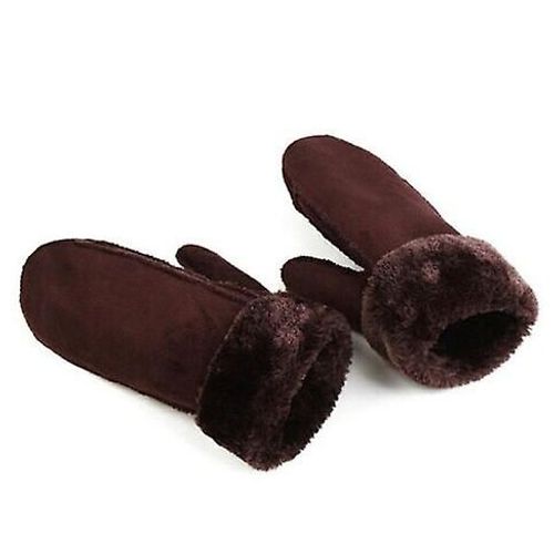 Gants D'hiver En Laine Pour Femmes, Gants En Cuir Véritable, Mitaines En Cuir Épais, Chauds Et Mignons En Peau De Mouton, Pour L'extérieur, Taille Unique, Café