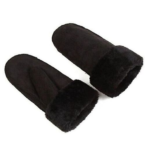 Gants D'hiver En Laine Pour Femmes, Gants En Cuir Véritable, Mitaines En Cuir Épais, Chauds Et Mignons En Peau De Mouton, Pour L'extérieur, Taille Unique, Noir