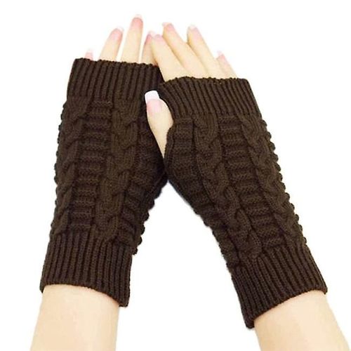 Gants Chauds D'hiver Pour Femmes Et Filles, Mitaines Tricotées De Couleur Unie, Sans Doigts, En Laine Artificielle Épaisse, Café