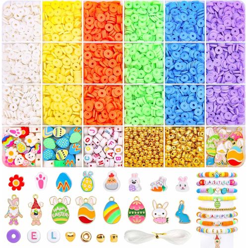 BMTTERQGWO-BONNY BOXX 3600 perles en argile pour bracelets d'amitie, lettres et breloques, cadeau DIY Paques anniversaire