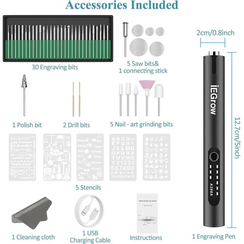 BMTTERQGWO-Stylo Graveur Electrique Lumiere, Mini Outil Rotatif Sans Fil 44 Accessoires, Rechargeable USB, Metal Bois Verre