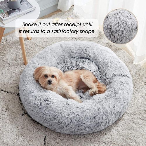 Bmtterqgwo-Panier Chien Chat Wh Anti Stress Donut Chauffant Doux Rond Fourrure Synthetique Petits Moyens Chiens Chats 20 24 27 30