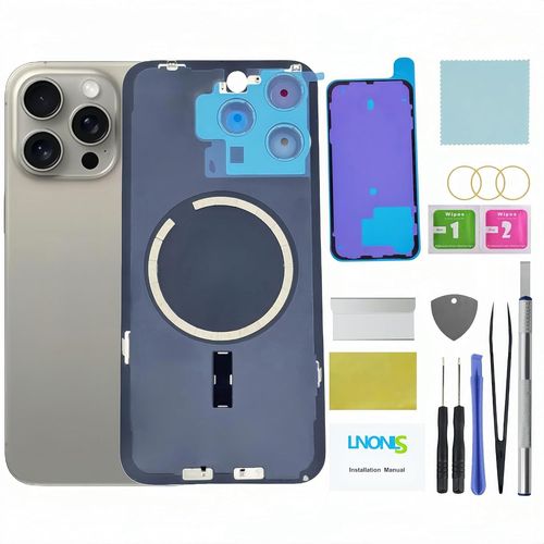 Bmtterqgwo-Vitre Arriere Iphone 15 Pro Max Remplacement Kit Professionnel Etanche Verre Camera Titane Naturel Outil Reparation
