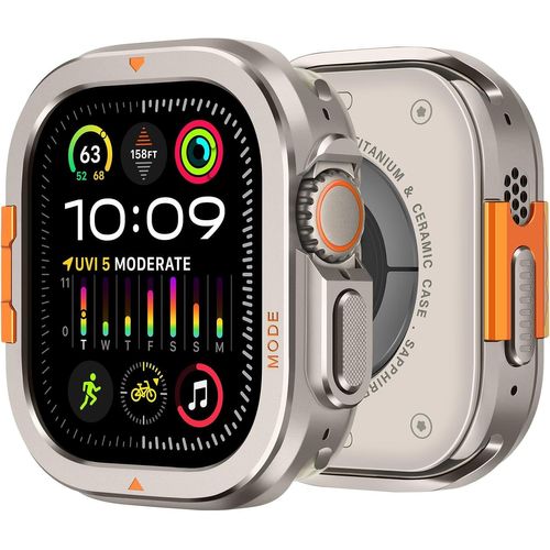 Bmtterqgwo-Coque Metal 2 En 1 Pour Apple Watch Ultra 2/Ultra 49mm, Bumper Resistant Couverture Arriere Iwatch 49mm, Titane Naturel