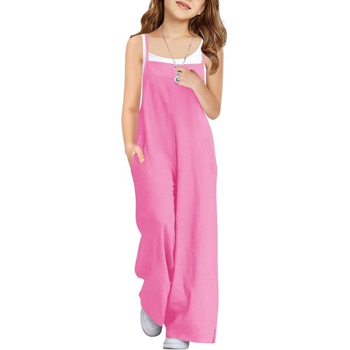 Bmtterqgwo-Haloumoning Combinaison Fille Pantalon Large Sans Manches Bretelles Poches Fente Cote
