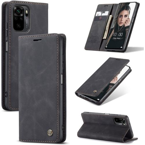 Coque Xiaomi Redmi Note 10 Souple Mince Cuir Tpu Support Carte Portefeuille Magnetique Fermeture Flip Protection Housse Etui Redmi Note 10 5g Antichoc Anti-Rayures Camera Protecteur Noir