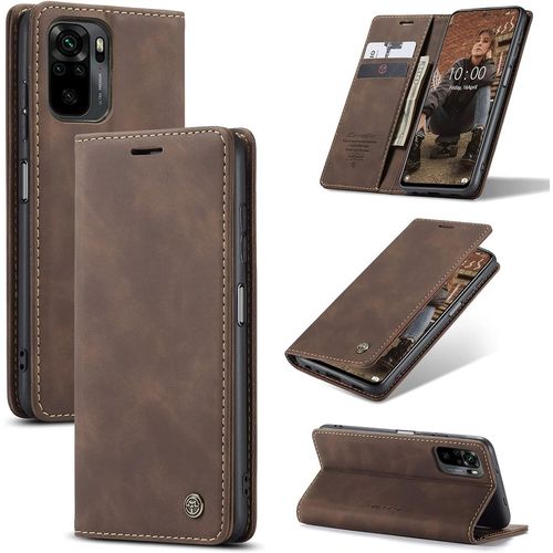 Coque Xiaomi Redmi Note 10 Souple Mince Cuir Tpu Support Carte Portefeuille Magnetique Fermeture Flip Protection Housse Etui Redmi Note 10 5g Antichoc Anti-Rayures Camera Protecteur Cafe