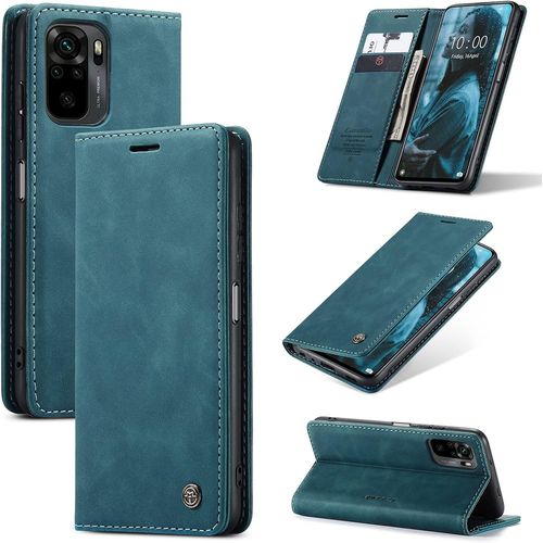 Coque Xiaomi Redmi Note 10 Souple Mince Cuir Tpu Support Carte Portefeuille Magnetique Fermeture Flip Protection Housse Etui Redmi Note 10 5g Antichoc Anti-Rayures Camera Protecteur Bleu