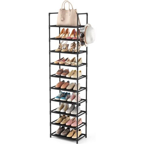 Bmtterqgwo-Etagere Chaussures 10 Niveaux 20-25 Paires Etroite Robuste Noir Pour Entree Placards Avec Crochets