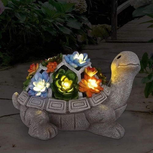 Bmtterqgwo-Nacome Statue Jardin Solaire Tortue Avec Plantes Et 7 Led Decoration Pelouse Patio Balcon Cadeau Original