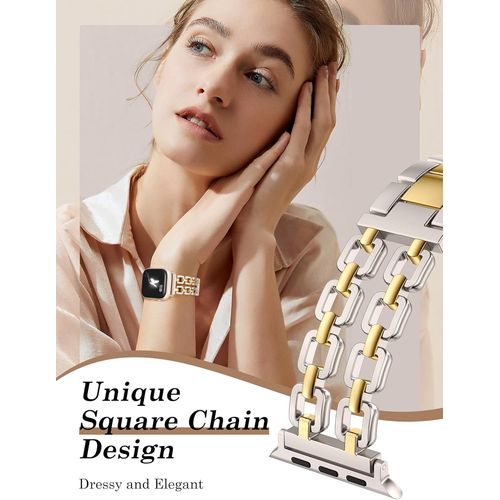 Bmtterqgwo-Bracelet Wearlizer Pour Apple Watch 41/40/38/44/45/46/49/42mm Femme, Chaine Metal Or Argent Design Elegant