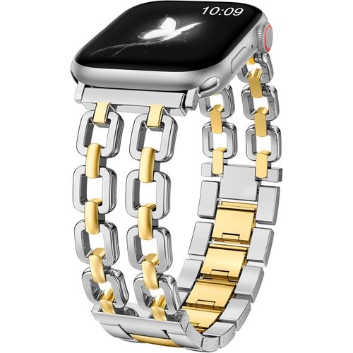 Bmtterqgwo-Bracelet Wearlizer Apple Watch 41/40/38/44/45/46/49/42mm Femme, Chaine Metal Or Argent Design Elegant Iwatch Ultra Se