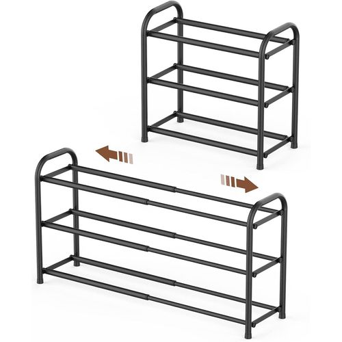 Bmtterqgwo-Gonfoam Etagere Chaussures 3 Niveaux Extensible, Metal Robust Noir Pour Entree Placard