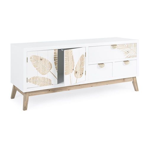 Meuble Tv En Bois Vernis Avec Motifs L120