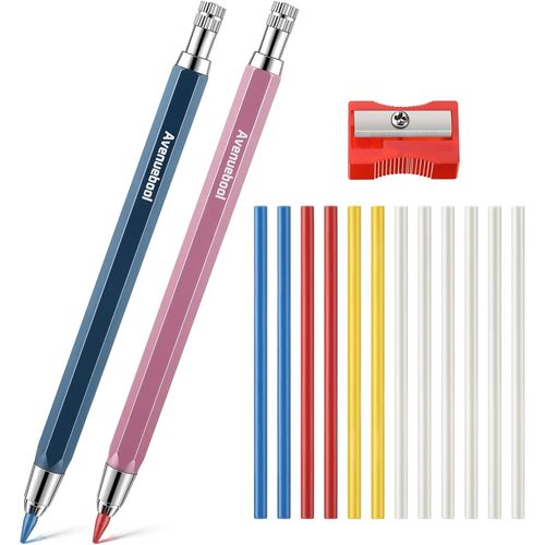 Bmtterqgwo-Avenuebool Craie Couture Pour Tissu Set Crayon Aluminium Rechargeable Avec Taille-Crayon Et 12 Recharges 4mm Colorees