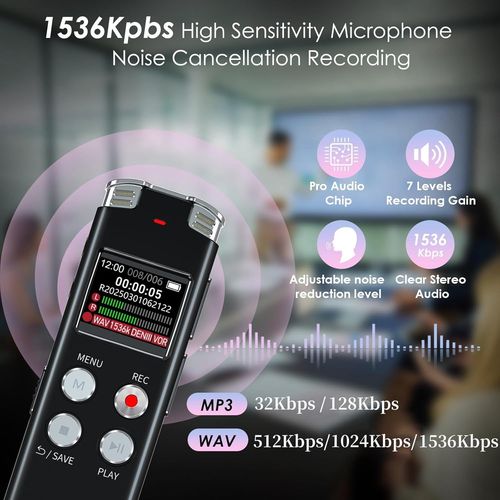 BMTTERQGWO-Enregistreur vocal numerique 64GB lecture: activation vocale cours reunions interviews - EVISTR dictaphone portable USB