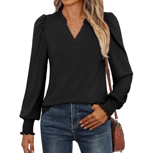 Bmtterqgwo-Anrabess Chemises Femme Manches Longues Bouffantes Col V - Tops Mode Automne 2025 - Blouses Elegantes Casual
