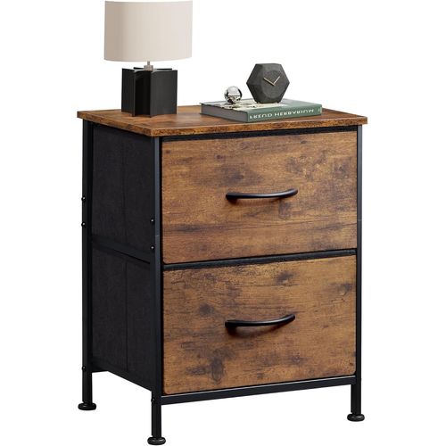 Bmtterqgwo-Wlive Table De Nuit, 2 Tiroirs Avec Paniers En Tissu, Style Rustique Grain De Bois Marron, 30x40x53cm
